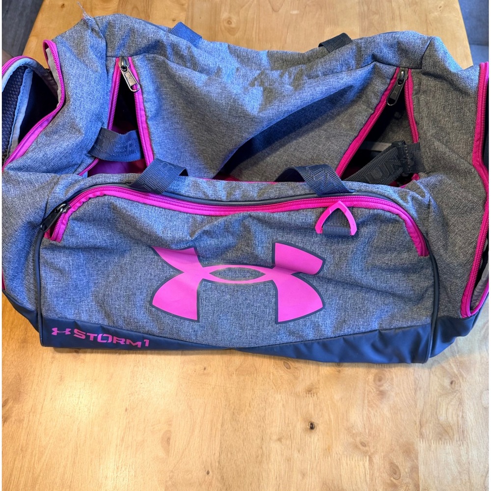 Under Armour Storm 1 Duffle Bag Gray Pink HeatGear Gym Travel Bag